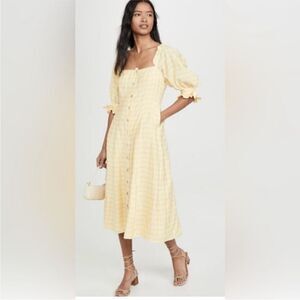 Capulet Yellow Plaid Puff Sleeve Dress, M